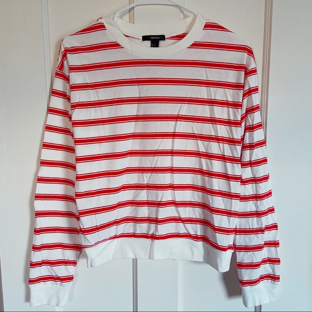 Forever 21 Red Striped Pullover Sweatshirt Small